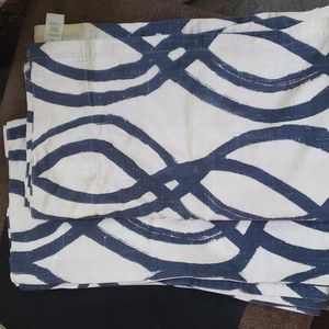 West Elm Curtain Panels(2) Navy Blue /Cream Scribble Geometric Pattern  48x96